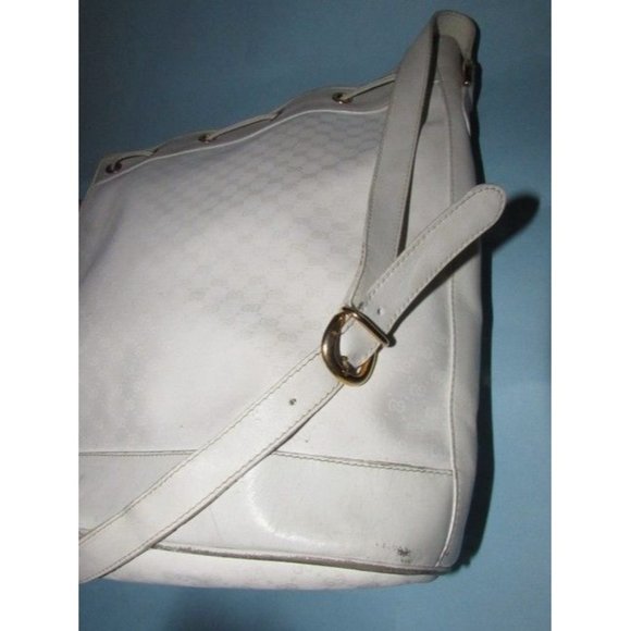 Gucci Cross Body Bucket Purse White Small G Logo Print Coated Canvas And Leather - Picture 2 of 12